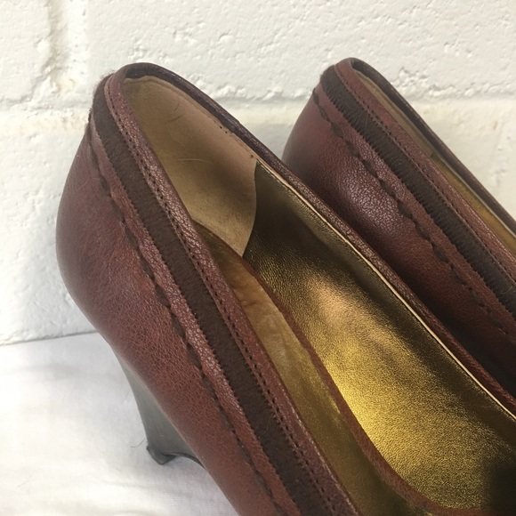 MIU MIU • Leather Peep Toe Wedges - Picture 10 of 16